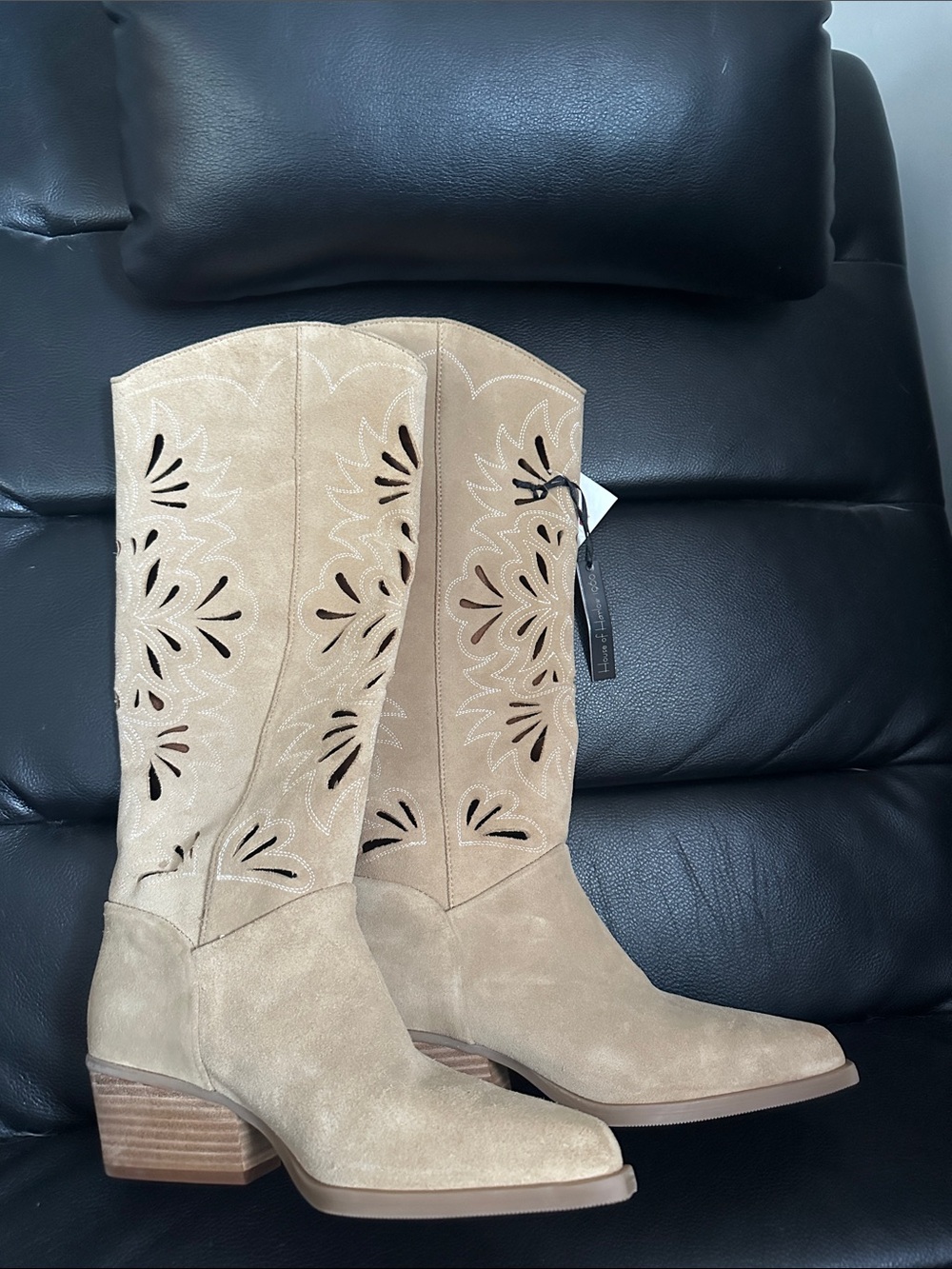 House of Harlow 1960 Beige Tan Suede Over-the-Knee Cutout Boots - Picture 4 of 6